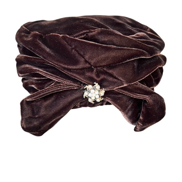 Rare Brown Velvet Turban Union Made in USA 40's - 50's - Picture 6 of 15